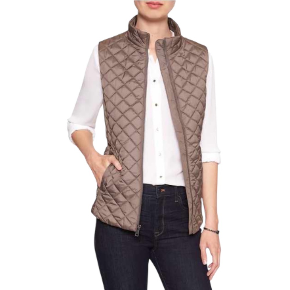 Banana Republic Factory Quilted Brown Ouster Taupe Vest with pockets